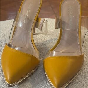 BCBGeneration Mustard Yellow Heels with Clear Straps